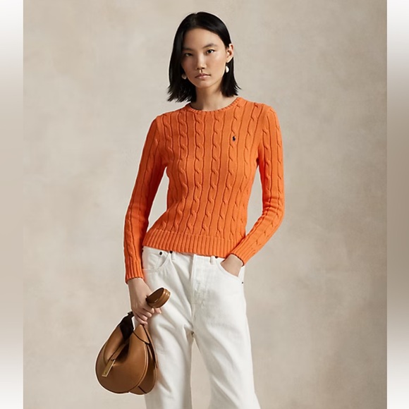 Ralph Lauren Sport orange long sleeve cable knit braided sweater - Picture 4 of 13